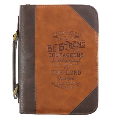 Do Not Be Afraid Two-tone Toffee and Chocolate Brown Faux Leather Bible Cover Large – Joshua 1:9