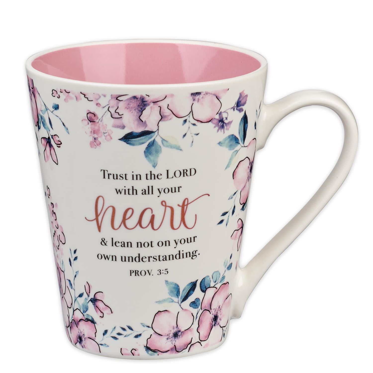 Trust in the Lord Pink Floral Ceramic Coffee Mug - Proverbs 3:5