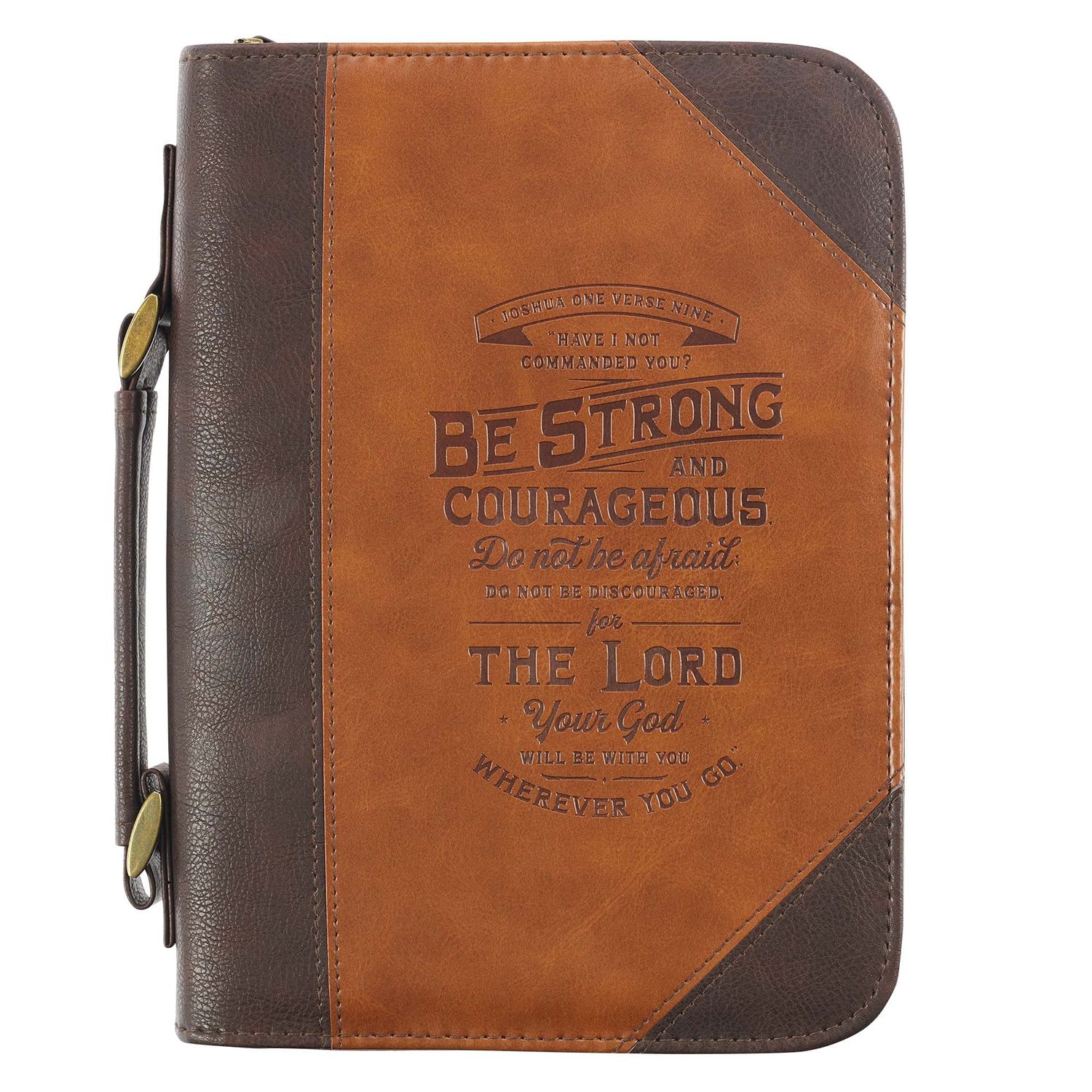 Do Not Be Afraid Two-tone Toffee and Chocolate Brown Faux Leather Bible Cover XLarge – Joshua 1:9