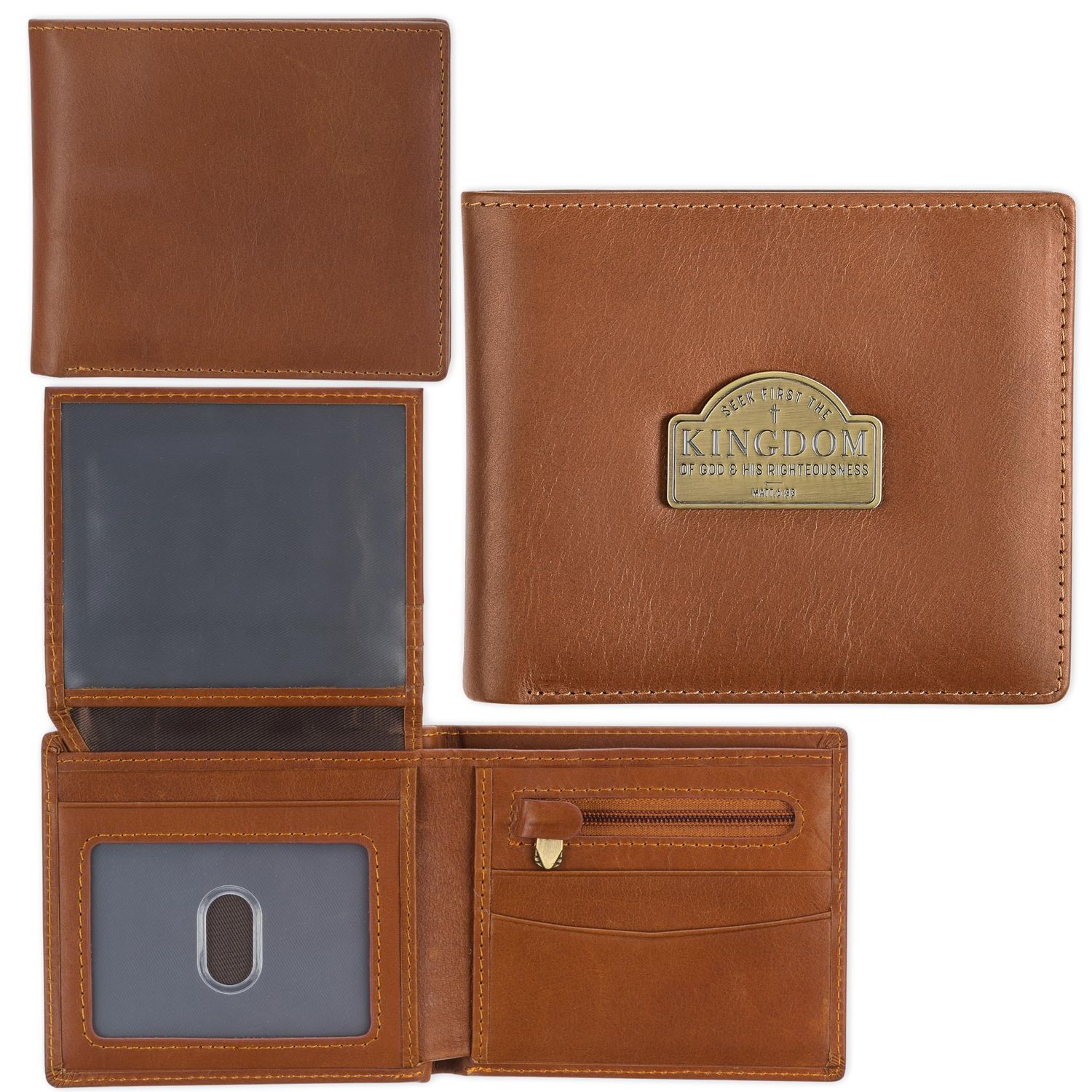 Seek First the Kingdom Saddle Tan Genuine Leather Wallet - Matthew 6:33