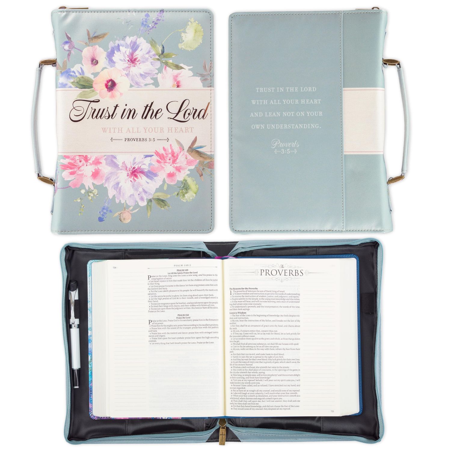 Trust in the Lord Pearlescent Pewter Floral Fashion Bible Cover Medium - Proverbs 3:5