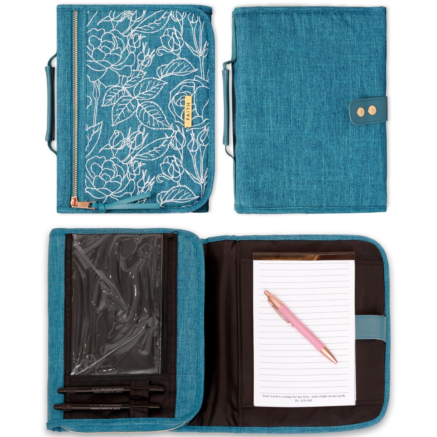 Faith Teal Tri-fold Organizer Bible Cover Large