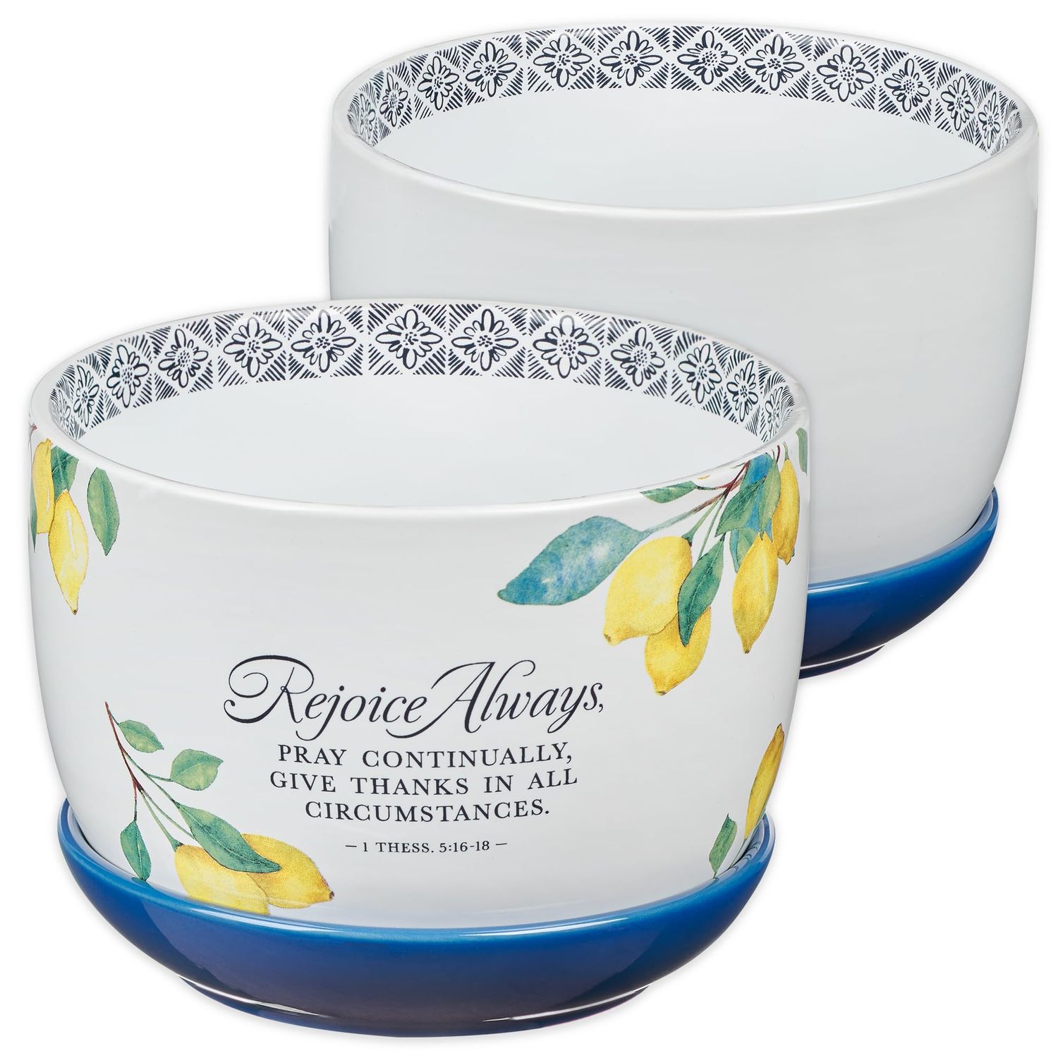 Rejoice Always Lemon Ceramic Planter with Saucer - 1 Thessalonians 5:16-18