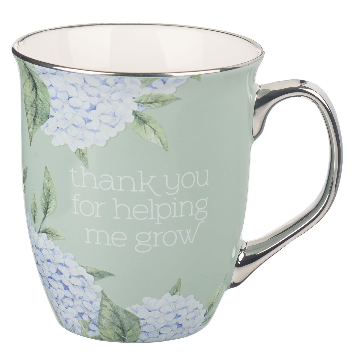 Thank You For Helping Me Grow Ceramic Coffee Mug Blue Hydrangea Mint/Cream XL Ceramic, 14oz.
