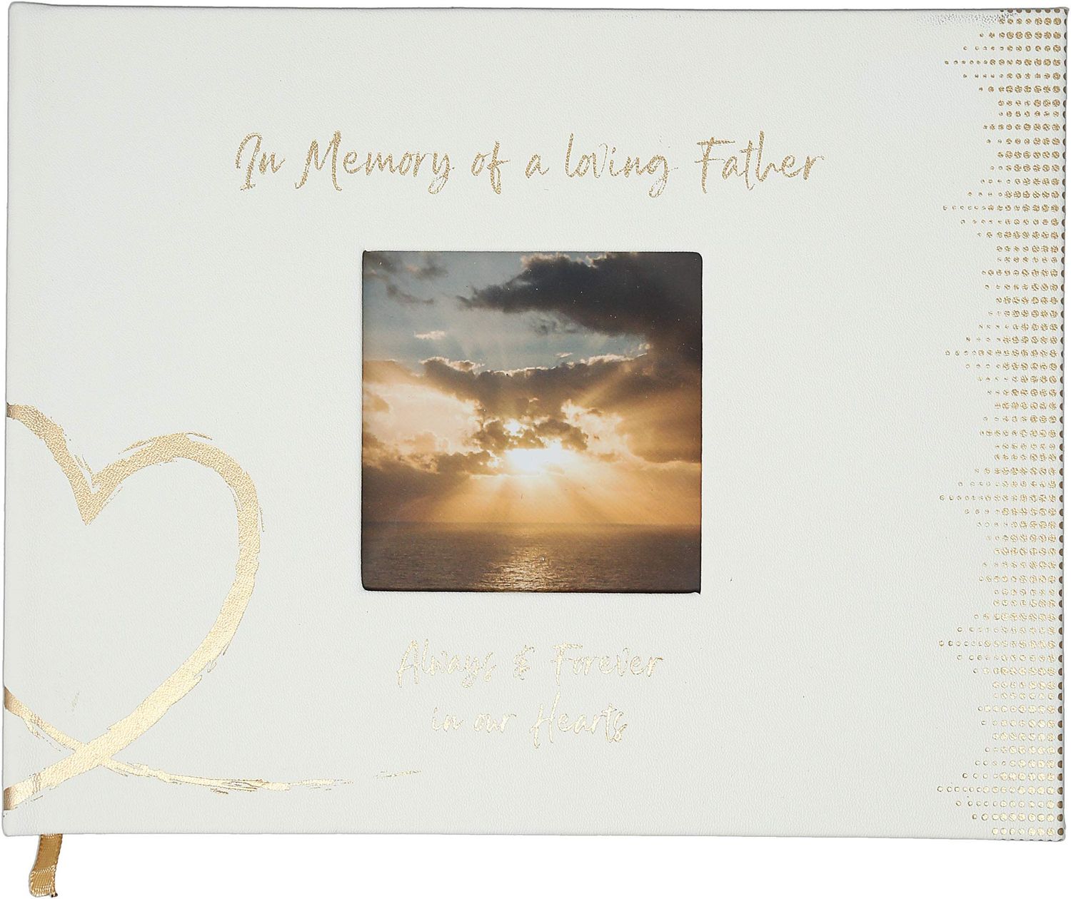 Loving Father Always &amp; Forever in Our Hearts 60 Page Memorial Guest Book with Picture Frame, Gold