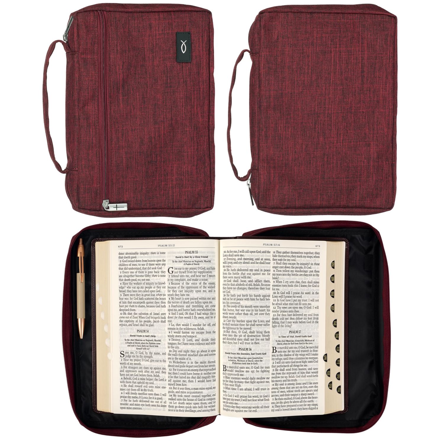 Cranberry Red Poly-canvas Value Bible Cover with Ichthus Patch (Medium)