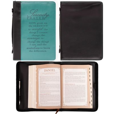 Serenity Prayer Two-tone Aqua Faux Leather Classic Bible Cover (Large)