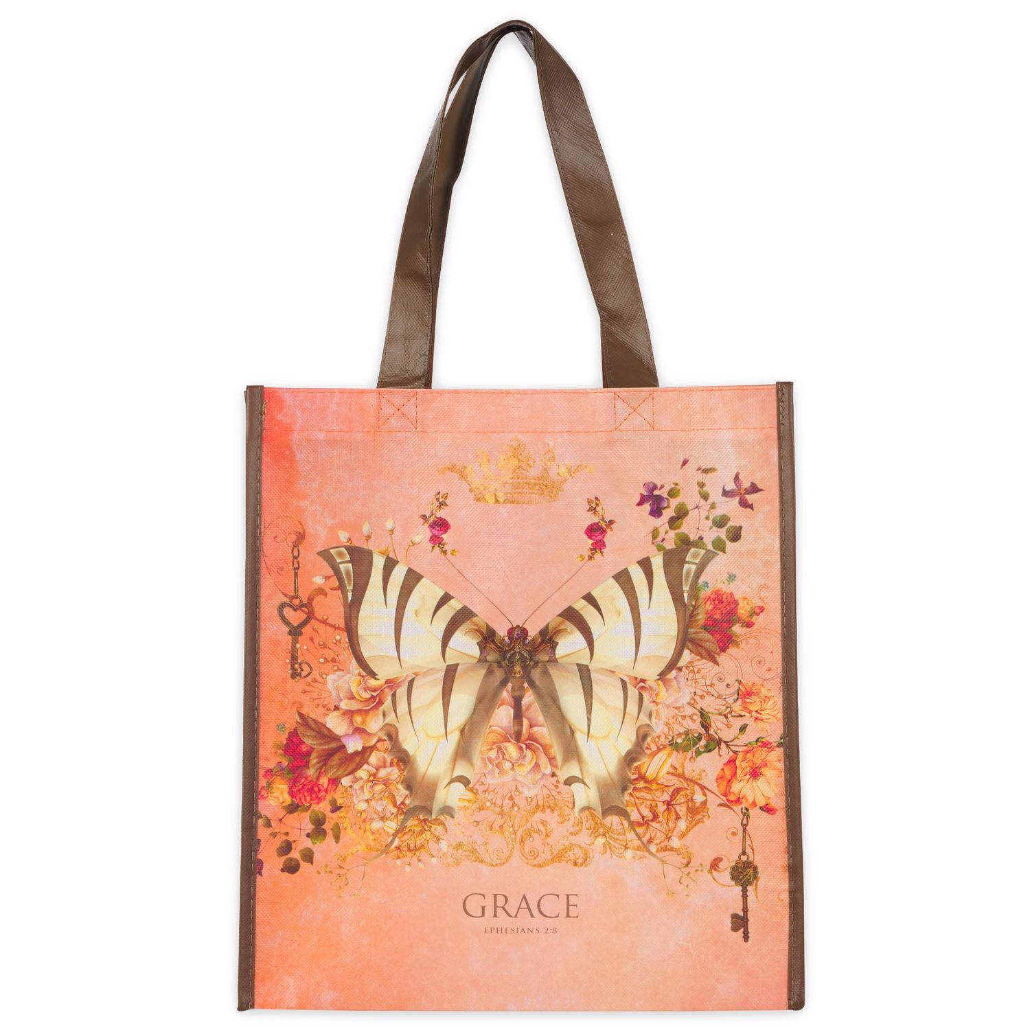 Grace Butterfly Orange Non-Woven Coated Tote Bag - Ephesians 2:8