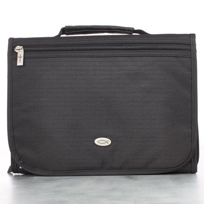 Black Polyester Tri-fold Organizer Bible Cover (Large)
