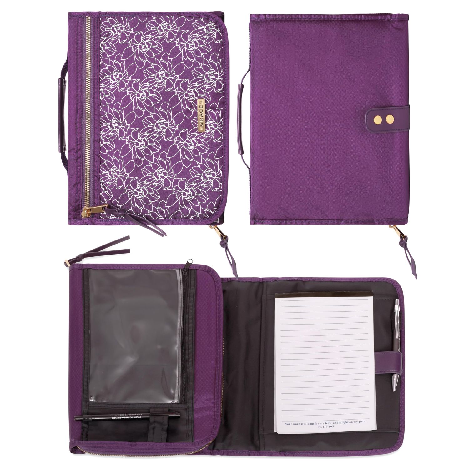 Grace Purple Tri-fold Organizer Bible Cover (Medium)