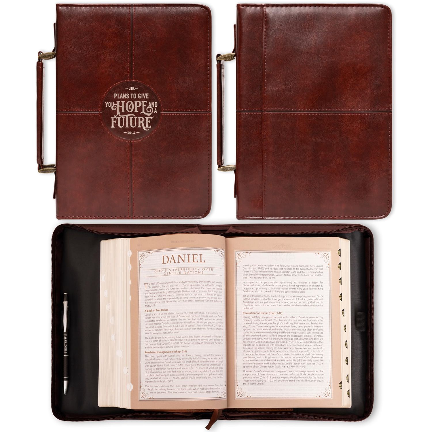 Hope and a Future Chestnut Brown Faux Leather Classic Bible Cover - Jeremiah 29:11 (Large)