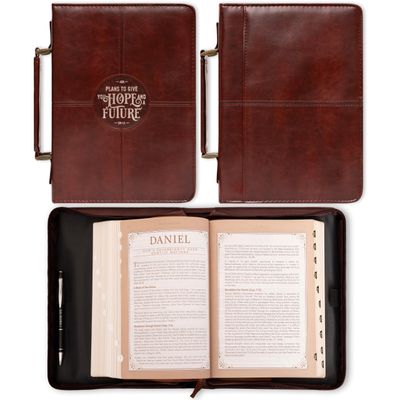 Hope and a Future Chestnut Brown Faux Leather Classic Bible Cover - Jeremiah 29:11 (Large)