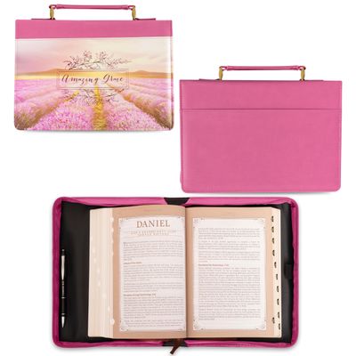 Amazing Grace Flower Field Pink Faux Leather Fashion Bible Cover (Large)