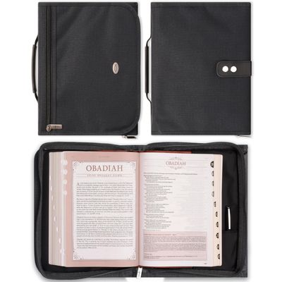 Black Polyester Tri-fold Organizer Bible Cover (Medium)