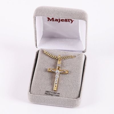 Necklace Crucifix Gold Cross With Inscription With Silver Ch