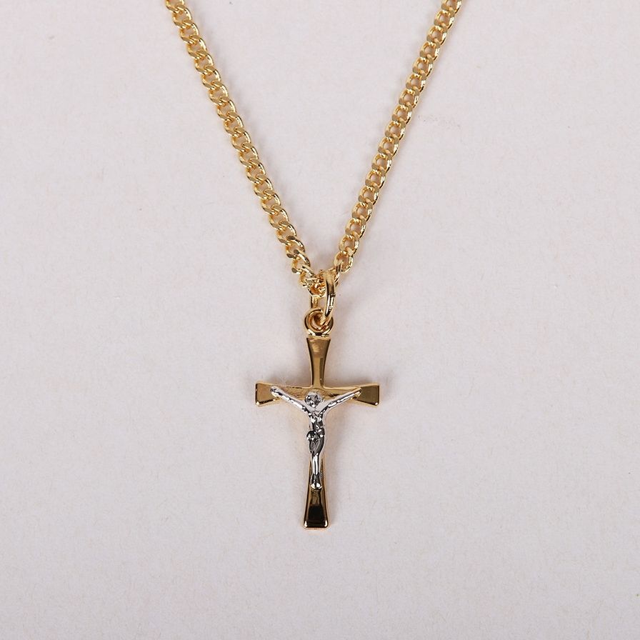 Necklace Crucifix Gold Over Sterling 2 Tone 18&quot;