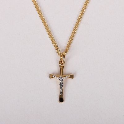 Necklace Crucifix Gold Over Sterling 2 Tone 18&quot;