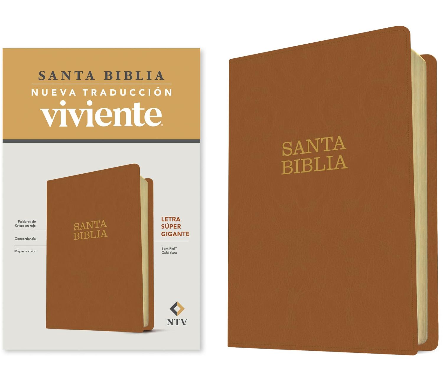 Santa Biblia NTV, letra súper gigante (SentiPiel, Café claro, Letra Roja) (Spanish Edition)