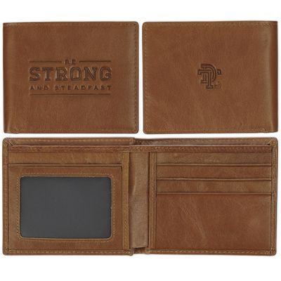 Be Strong and Steadfast Chestnut Brown Full Grain Leather Wallet - Deuteronomy 31:6