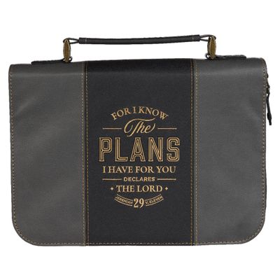 The Plans Black and Charcoal Faux Leather Classic Bible Cover - Jeremiah 29:11, Large