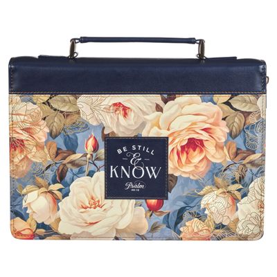 Be Still Serene Roses Blue Faux Leather Bible - Psalm 46:10, XL