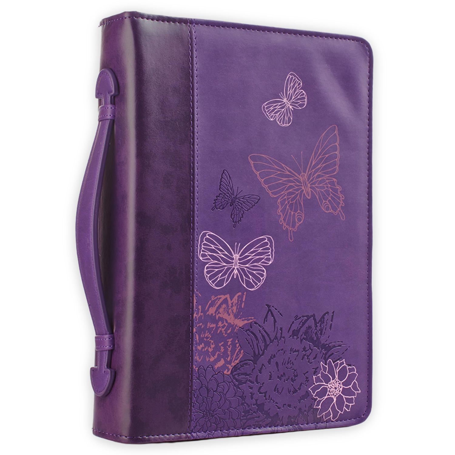 New Creation Purple Butterflies Faux Leather Fashion Bible Cover - 2 Corinthians 5:17, Large