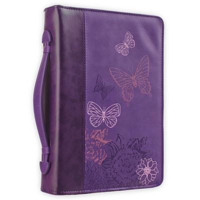 New Creation Purple Butterflies Faux Leather Fashion Bible Cover - 2 Corinthians 5:17, Large