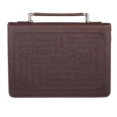 Names of Jesus Walnut Brown Faux Leather Classic Bible Cover - Isaiah 9:6, XL