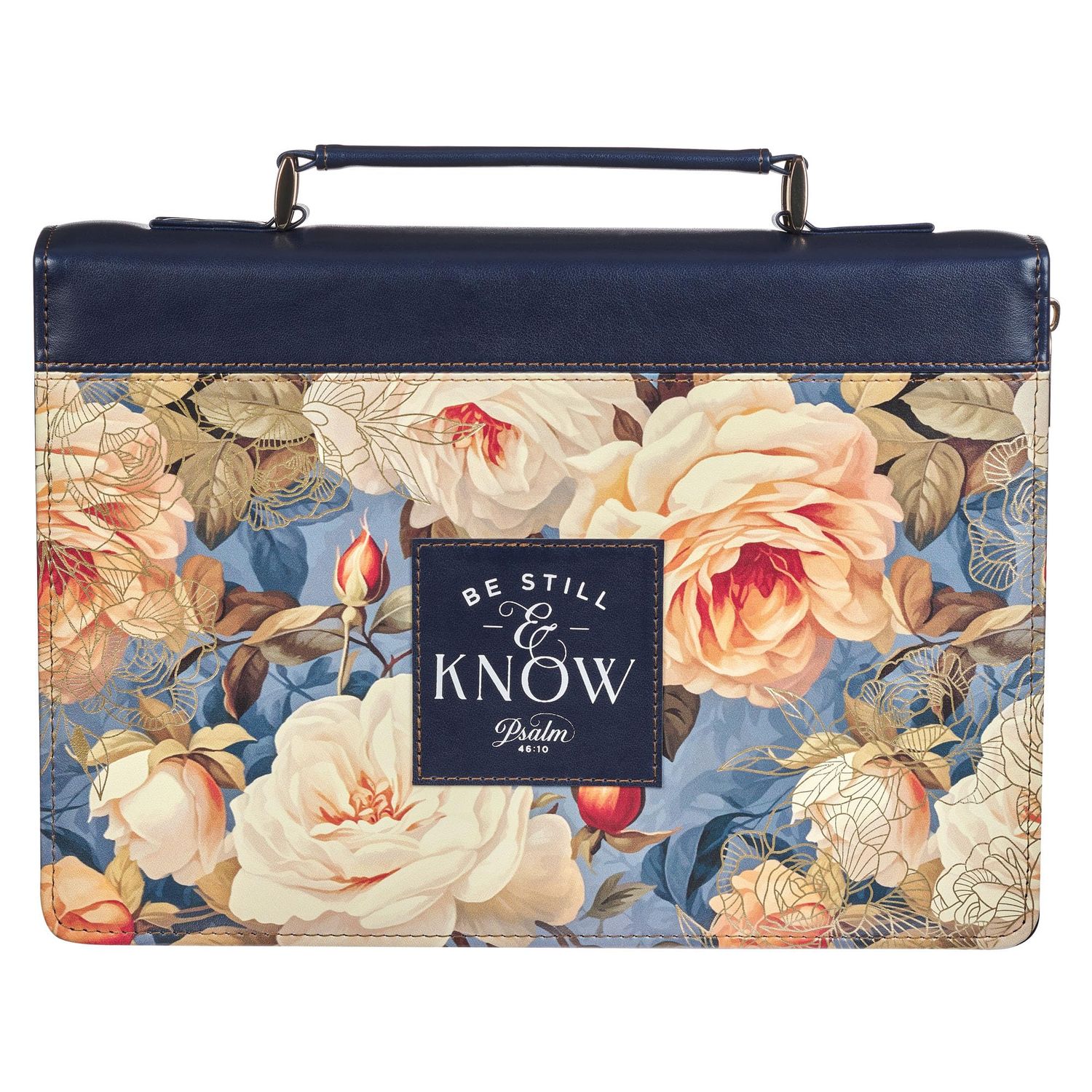 Be Still Serene Roses Blue Faux Leather Bible - Psalm 46:10, Large
