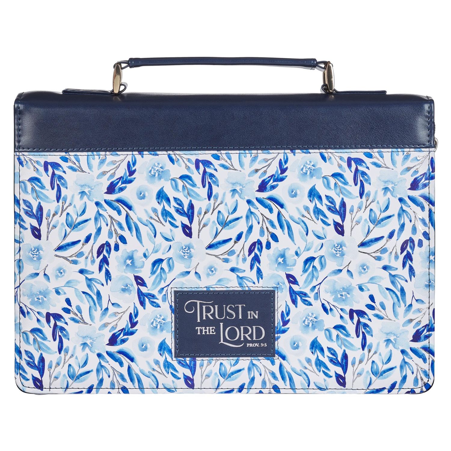 Trust in the Lord Blue Botany Faux Leather Bible Cover - Proverbs 3:5, Large