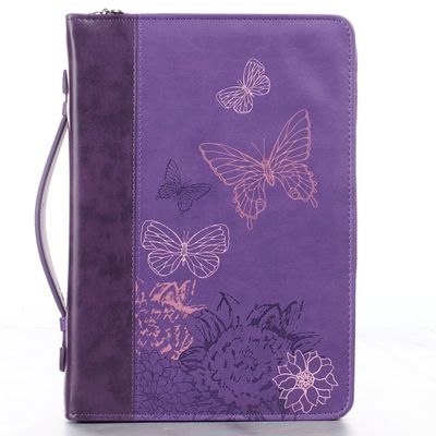 New Creation Purple Butterflies Faux Leather Fashion Bible Cover - 2 Corinthians 5:17, Medium