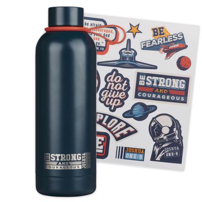 Strong and Courageous Blue Stainless Steel Water Bottle - Joshua 1:9