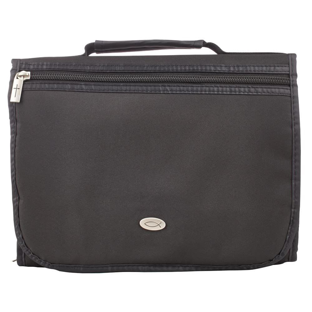 Black Micro-Fiber Tri-fold Organizer Bible Cover, Large