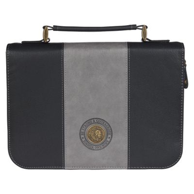 Be Strong and Courageous Gray and Black Faux Leather Classic Bible Cover - Joshua 1:9, XL