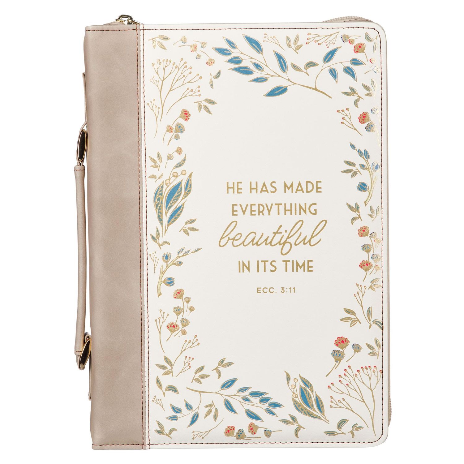 Everything Beautiful Taupe Faux Leather Bible Cover - Ecclesiastes 3:11, Large