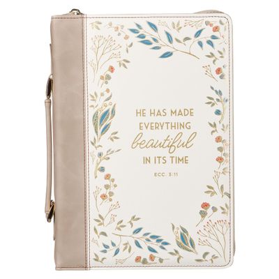 Everything Beautiful Taupe Faux Leather Bible Cover - Ecclesiastes 3:11, Large