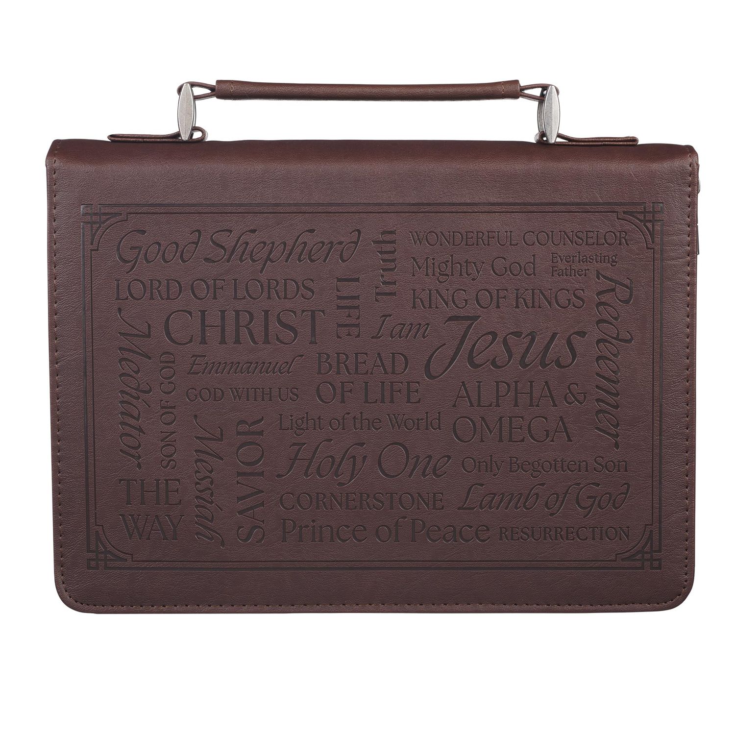 Names of Jesus Walnut Brown Faux Leather Classic Bible Cover - Isaiah 9:6, Medium