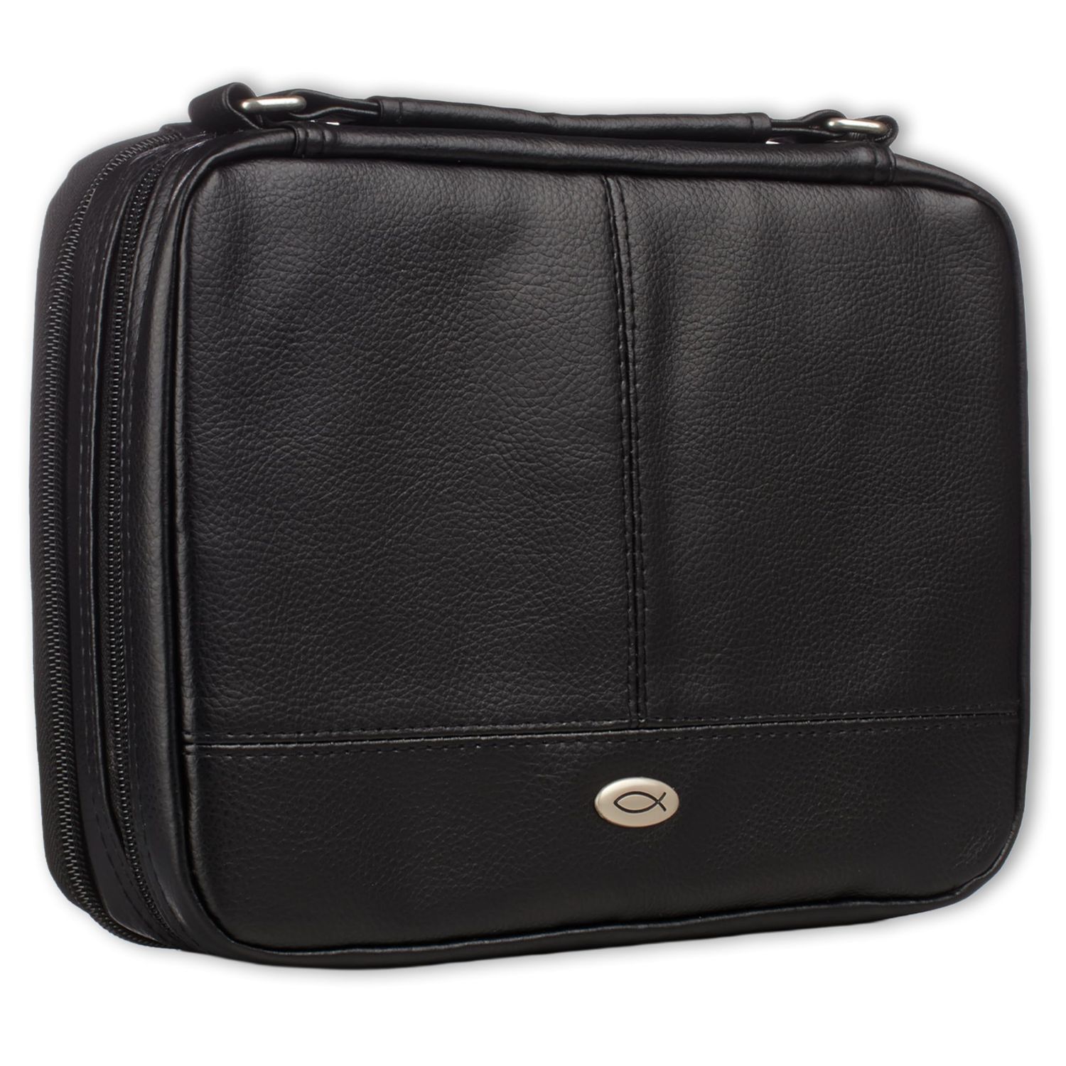 Ichthus Jesus Fish Emblem Zippered Two-Fold Organizer Case for Bible or Book w/Handle, XL