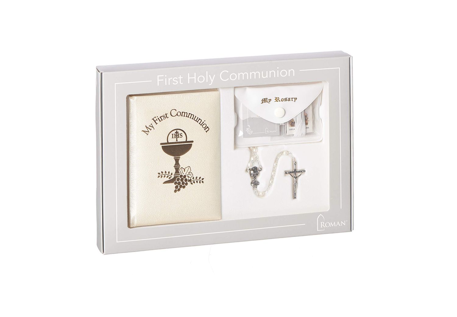Deluxe Communion Girl Book and Accessories, 5pc Set, Padded Pearlized Cover, First Communion Collection