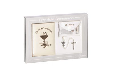 Deluxe Communion Girl Book and Accessories, 5pc Set, Padded Pearlized Cover, First Communion Collection