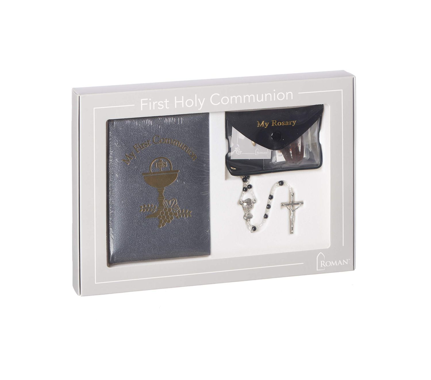 Deluxe Communion Boy Book and Accessories, 5pc Set, Padded Pearlized Cover, First Communion Collection