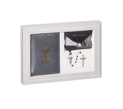 Deluxe Communion Boy Book and Accessories, 5pc Set, Padded Pearlized Cover, First Communion Collection
