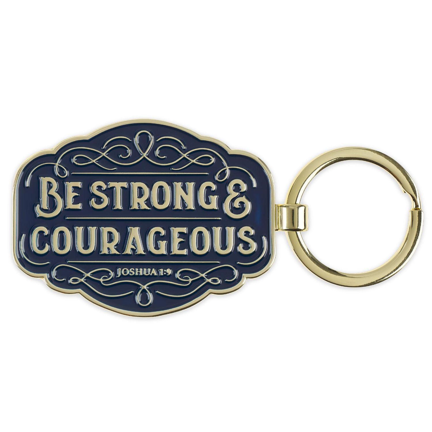 Strong and Courageous Blue Metal Keychain - Joshua 1:9