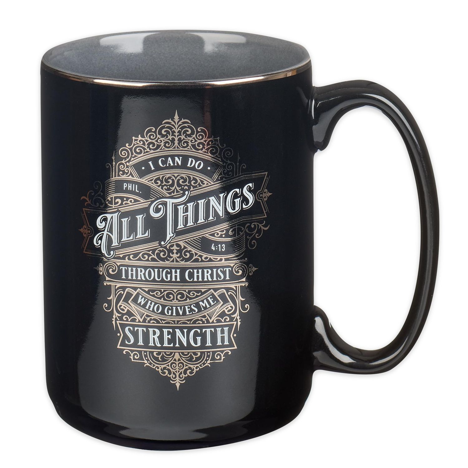 All Things Black and Silver Ceramic Coffee Mug - Philippians 4:13