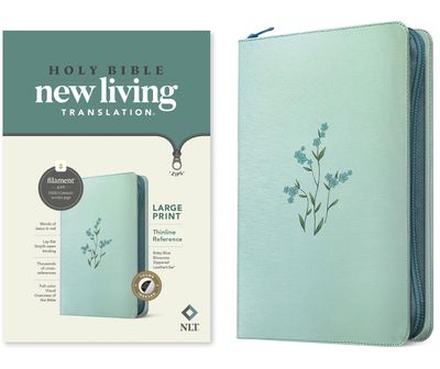 NLT Large Print Thinline Reference Zipper Bible, Filament Enabled (LeatherLike, Baby Blue Blossoms, IDX, RL)