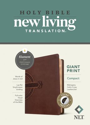 NLT Compact Giant Print Bible, Filament Enabled (LeatherLike, Mahogany Celtic Cross, Indexed, Red Letter)