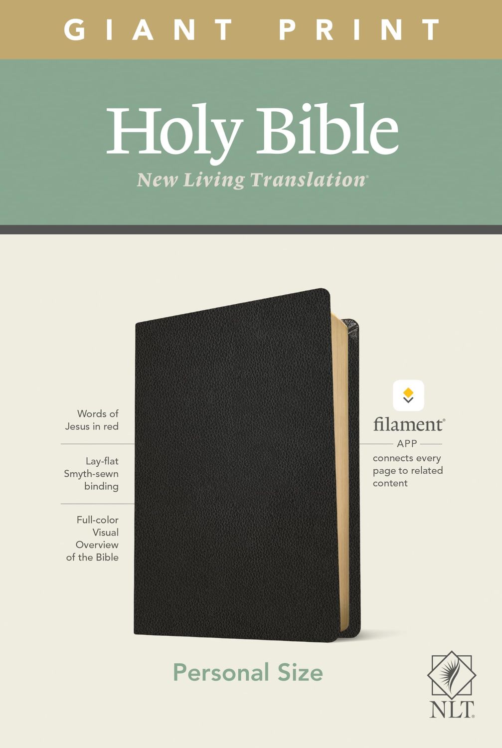NLT Personal Size Giant Print Bible, Filament Enabled (Genuine Leather, Black, Red Letter