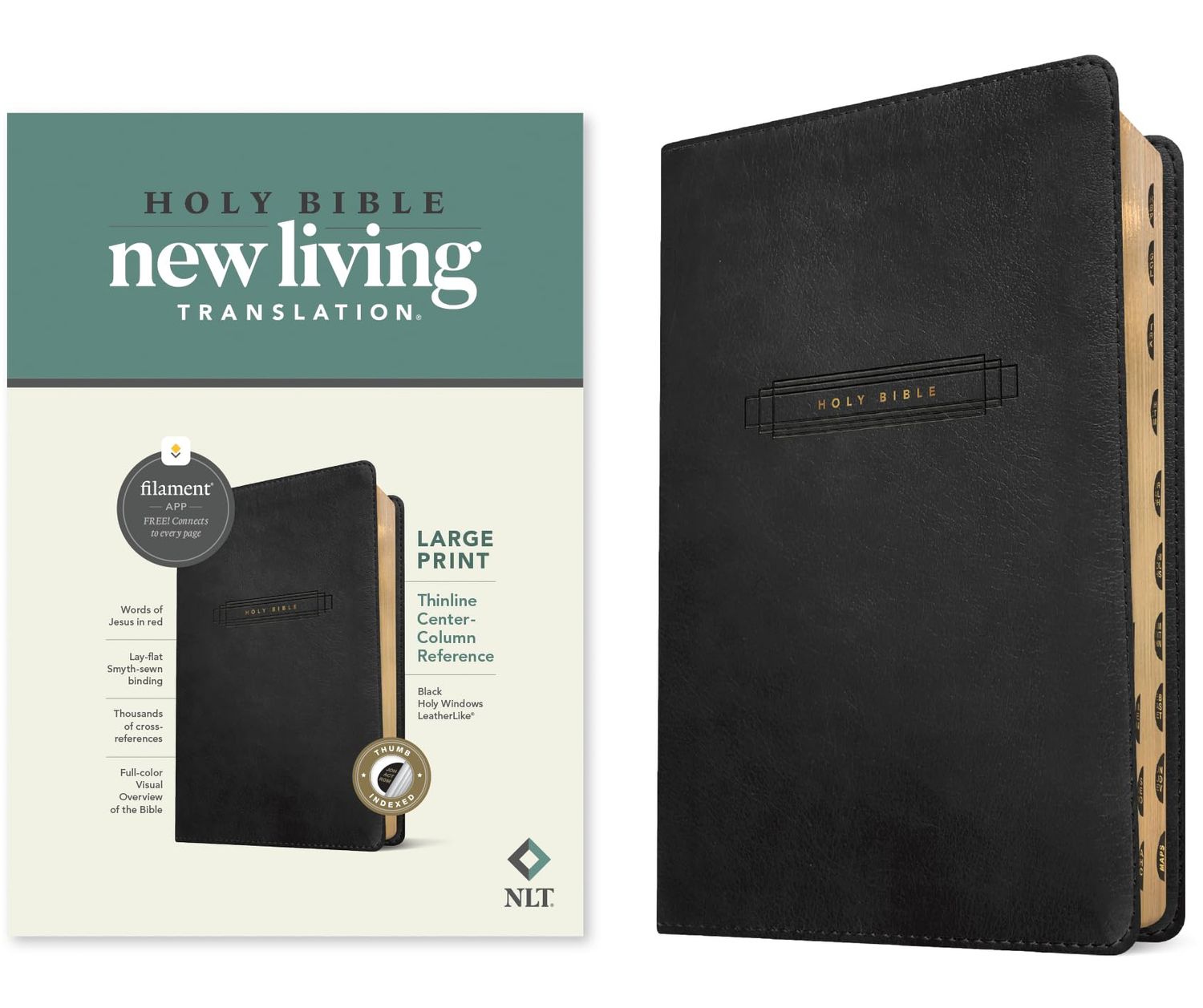 NLT Large Print Thinline Center-Column Reference Bible, Filament (LeatherLike, Black Holy Windows, IDX, RL)