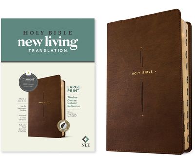 NLT Large Print Thinline Center-Column Reference Bible, Filament (LeatherLike, Brown Holy Cross, IDX, RL)