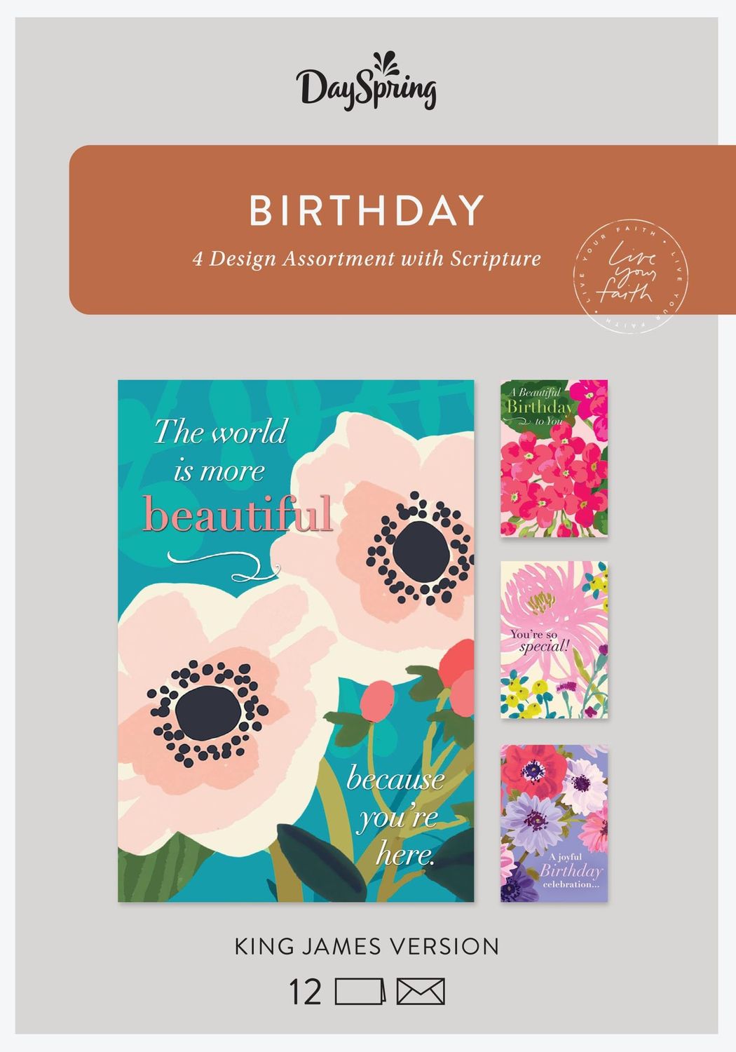 DaySpring - Beautiful Birthday - 4 Design Assortment with Scripture - King James Version - (J5129)